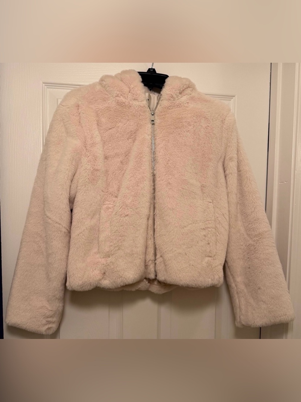 INDUSTRY Cream Faux Fur Women’s Hooded Jacket Size Medium
